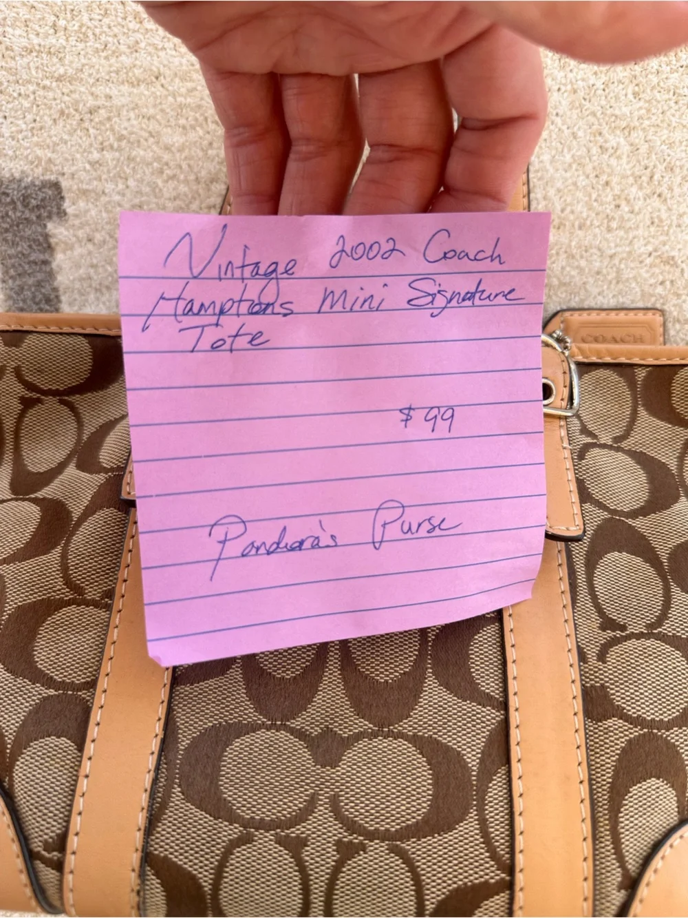 Coach Brown Signature Canvas Shoulder Bag with Tan Trim 2002 Hampton Coach tote